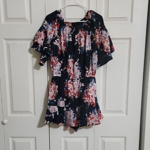 Blue Heavan Pink Floral Ruffled Romper